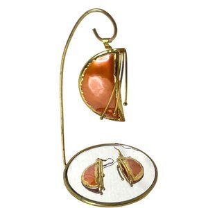 Artisan Handcrafted Copper & Brass Half-Moon Pendant & Pierced Earrings Set